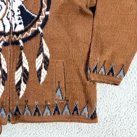 Tejidos Ruminahui Jacket Mens‎ Large Brown Sweater Wool Wolf Dreamcatcher Hooded - Picture 3 of 9